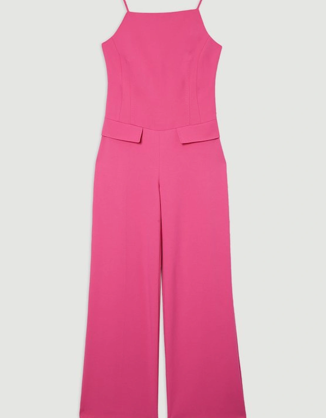 Compact Stretch Stab Stitch Square Neck Tailored Wide Leg Jumpsuit
