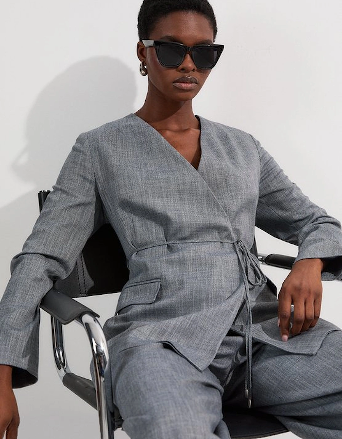 Tailored Marl Tie Waist Blazer, 5 of 4