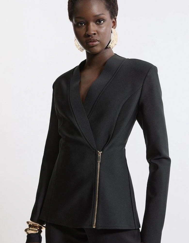 Figure Form Bandage Knit Side Zip Longline Jacket