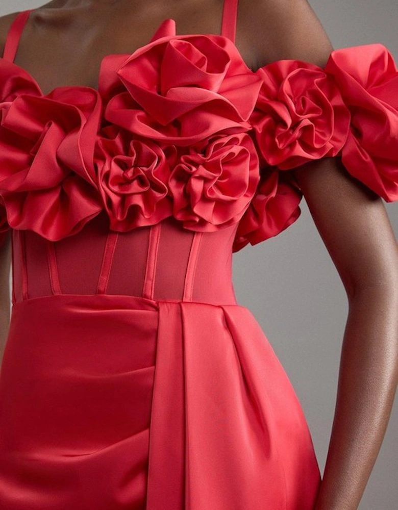 Rosette Corset Lace Up Back Maxi Dress
