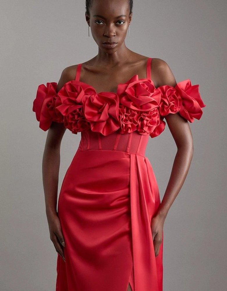 Rosette Corset Lace Up Back Maxi Dress