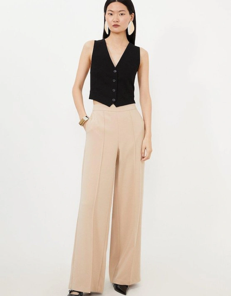 Compact Stretch Essential Tailored High Waist Wide Leg Trousers