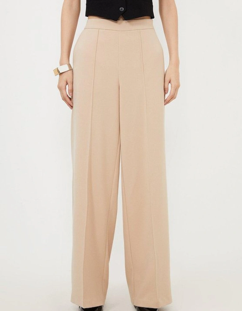 Compact Stretch Essential Tailored High Waist Wide Leg Trousers