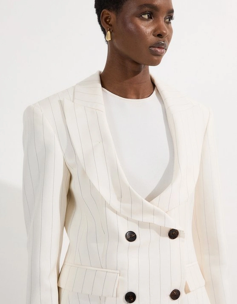 Pinstripe Double Breasted Waisted Tailored Jacket