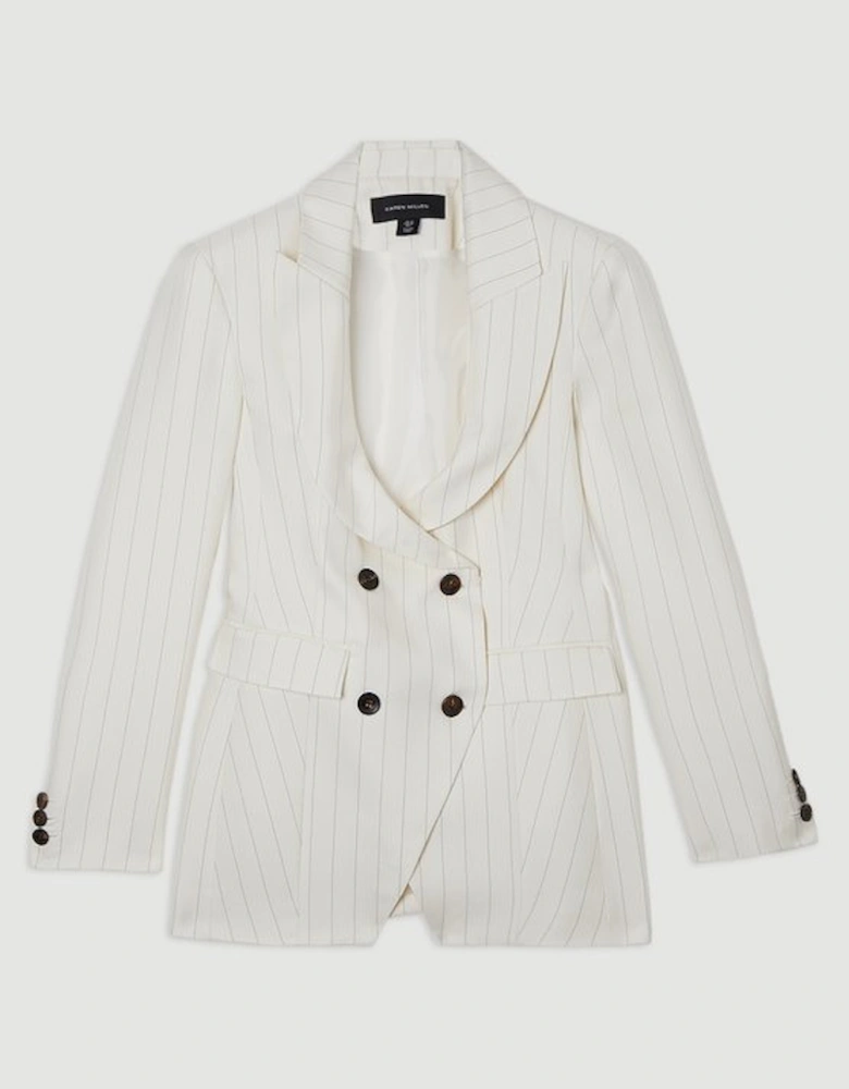 Pinstripe Double Breasted Waisted Tailored Jacket