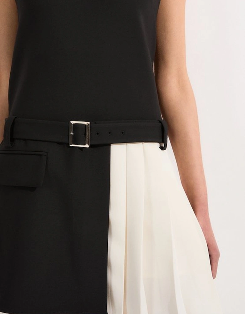 Compact Stretch Pleated Skirt Mini Dress