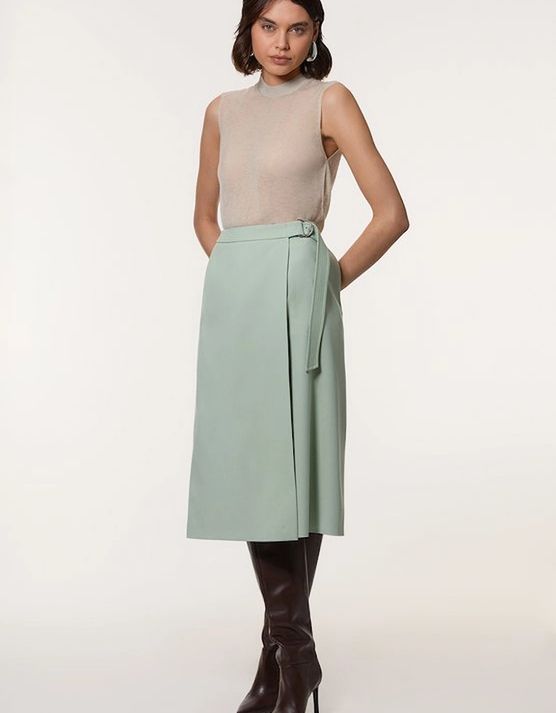 Soft Tailored Wrap A Line Midi Skirt, 5 of 4