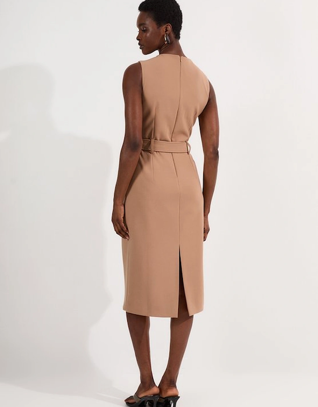 Compact Stretch Belted Pencil Midi Dress