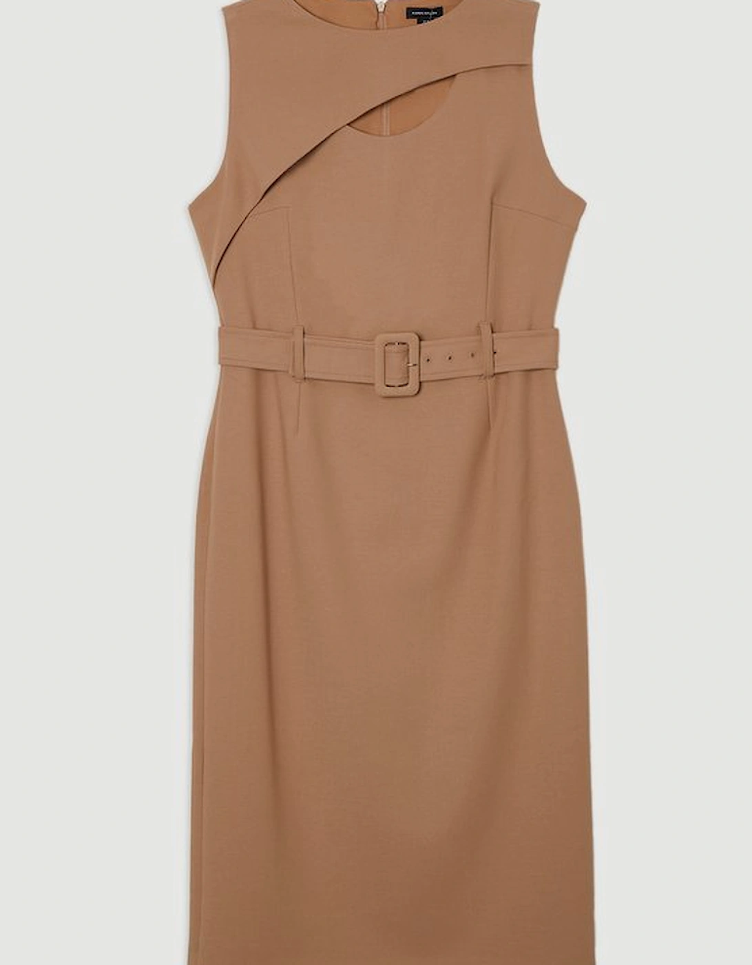 Compact Stretch Belted Pencil Midi Dress