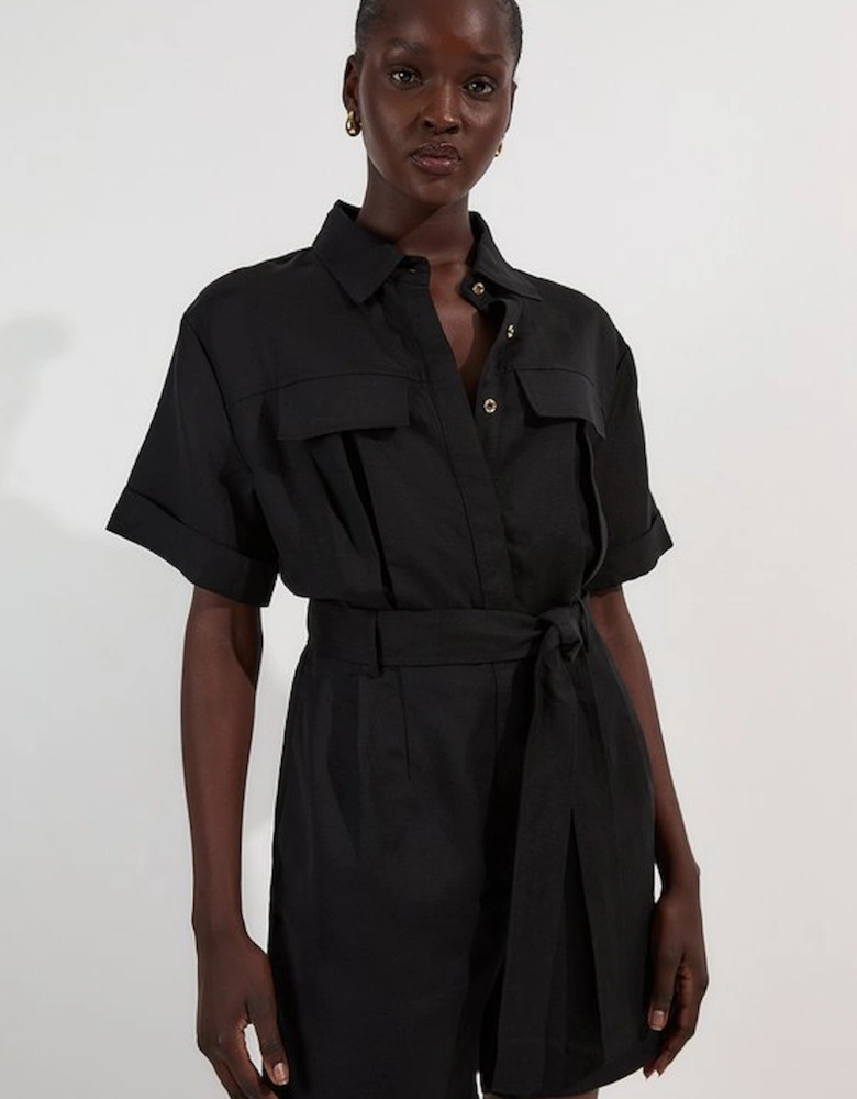 Viscose Linen Woven Belted Playsuit