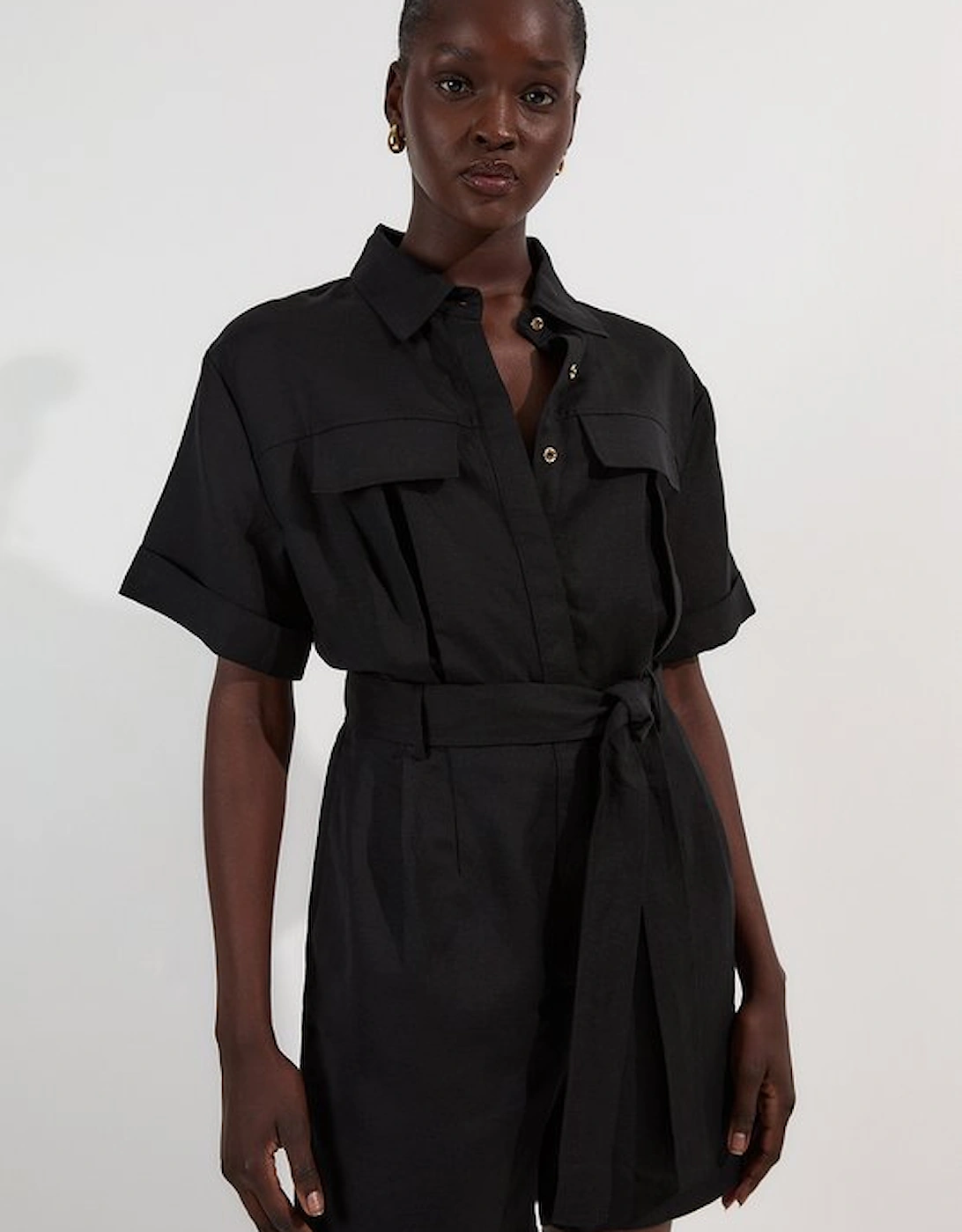 Viscose Linen Woven Belted Playsuit, 5 of 4