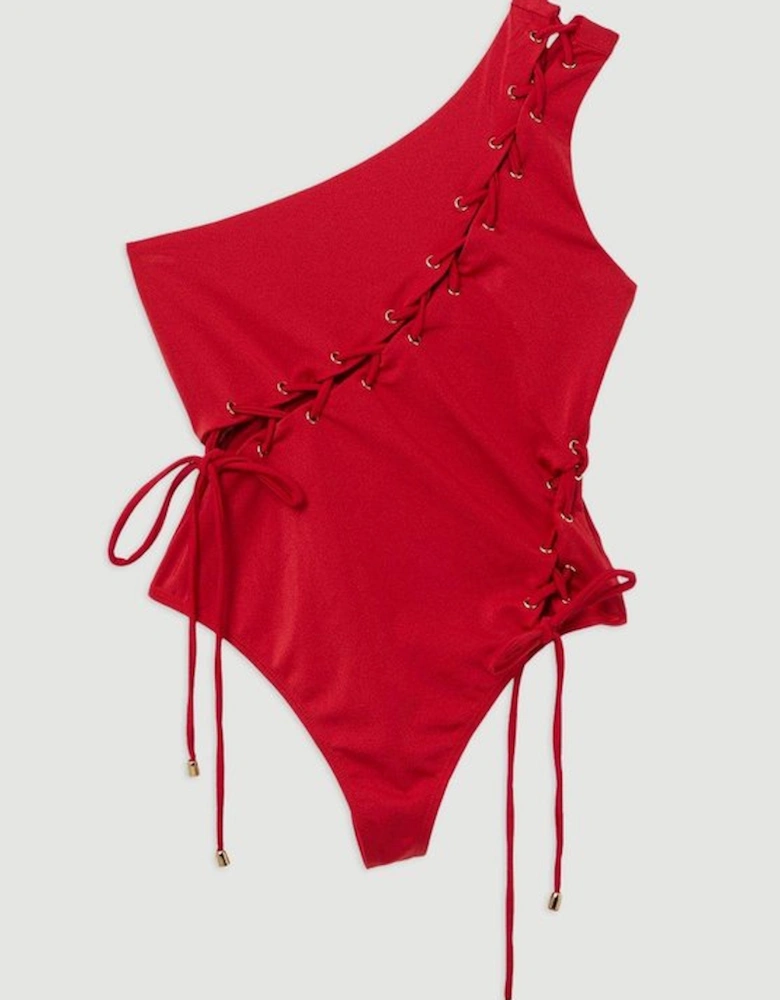 Slinky Tie Detail One Shoulder Swimsuit