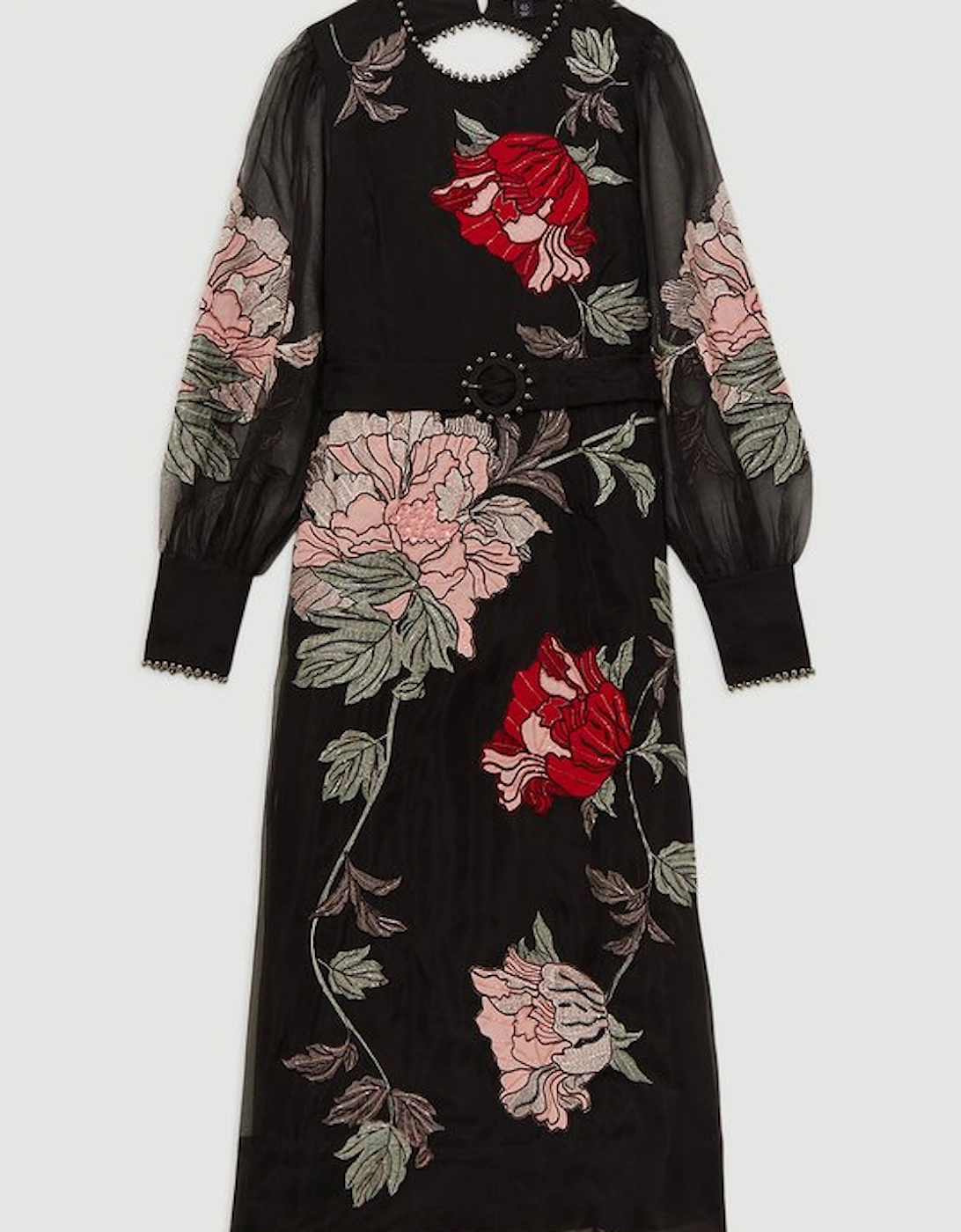 Applique And Embroidered Organdie Woven Maxi Bandeau Dress With Beading