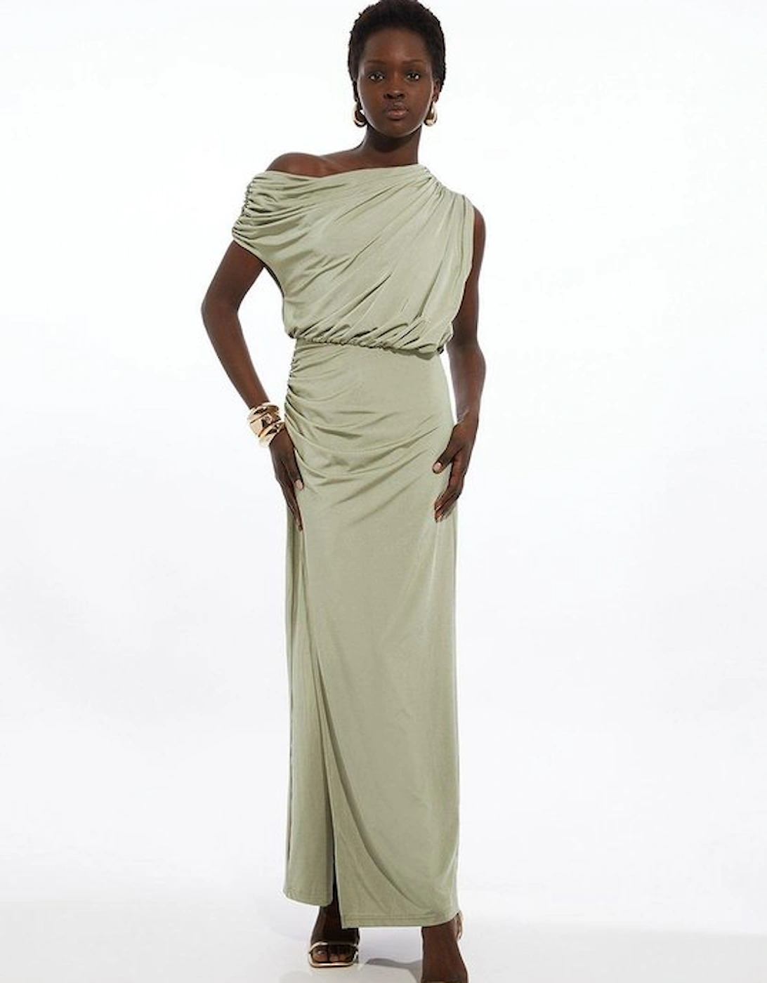 Petite Drapey Slinky Jersey Bardot Maxi Dress, 4 of 3