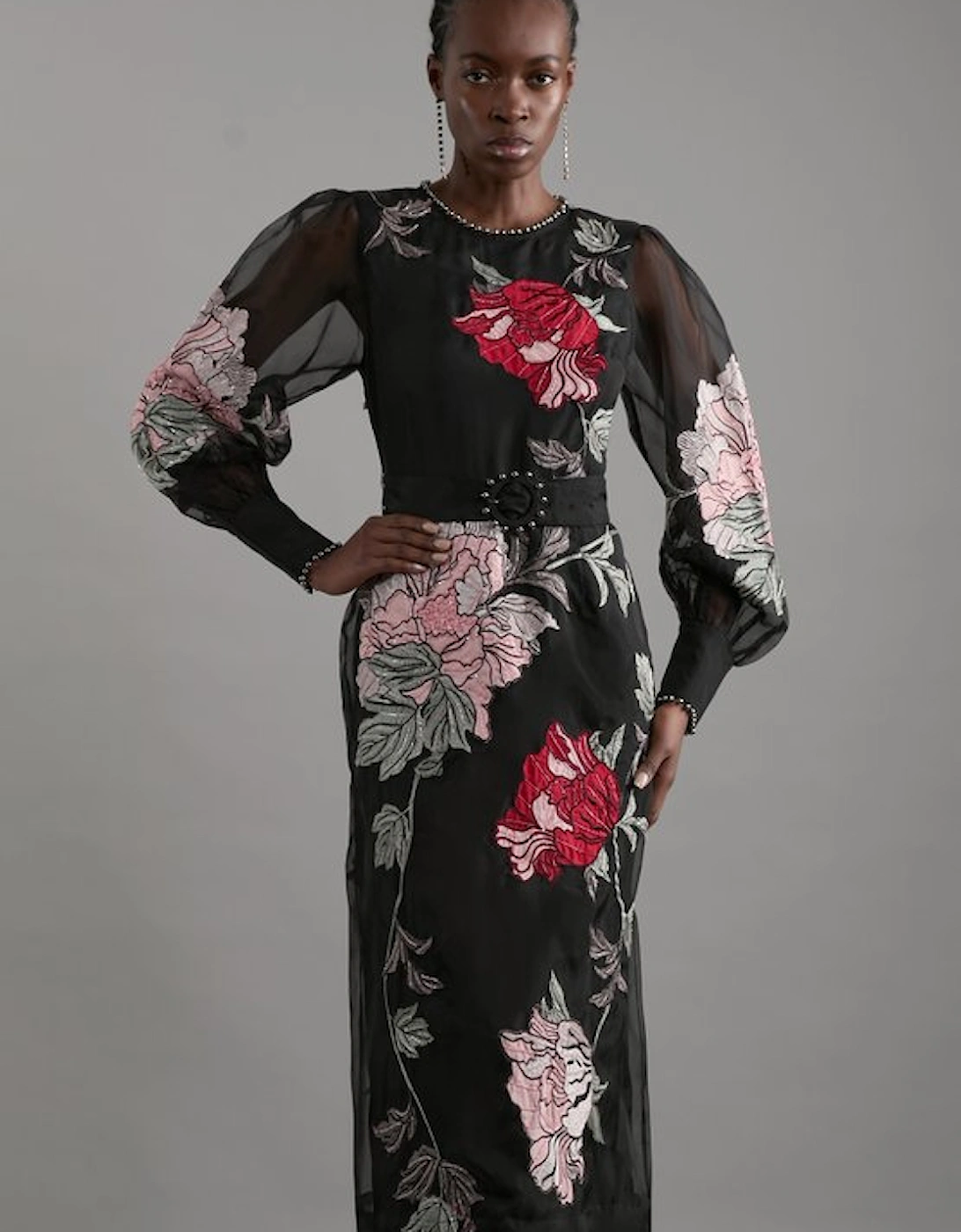 Applique And Embroidered Organdie Woven Maxi Bandeau Dress With Beading, 5 of 4