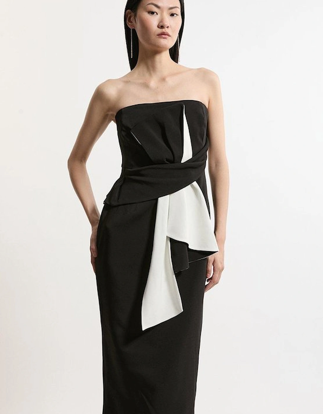 Archive Collection - Petite Bow Detail Crepe Bandeau Midi Dress, 4 of 3