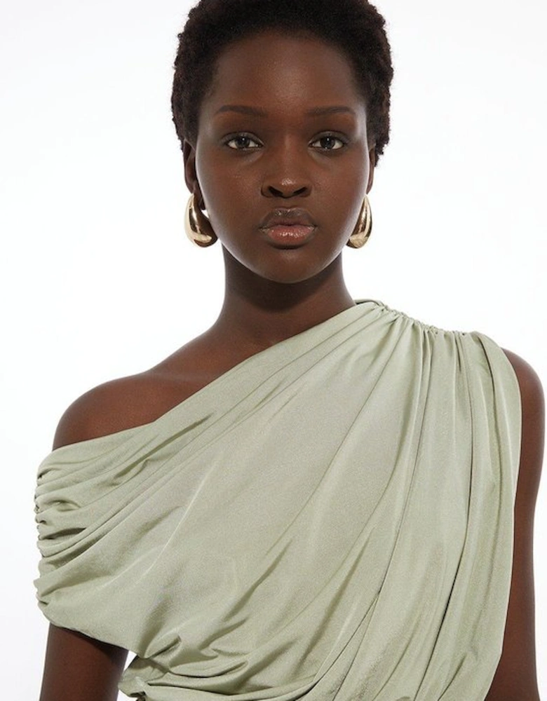 Petite Drapey Slinky Jersey Bardot Maxi Dress