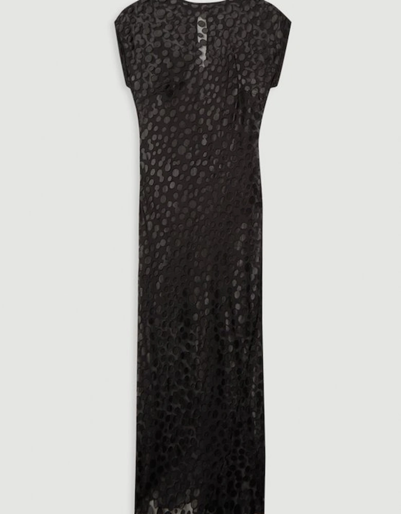 Polka Dot Devore Bias Cut Maxi Dress