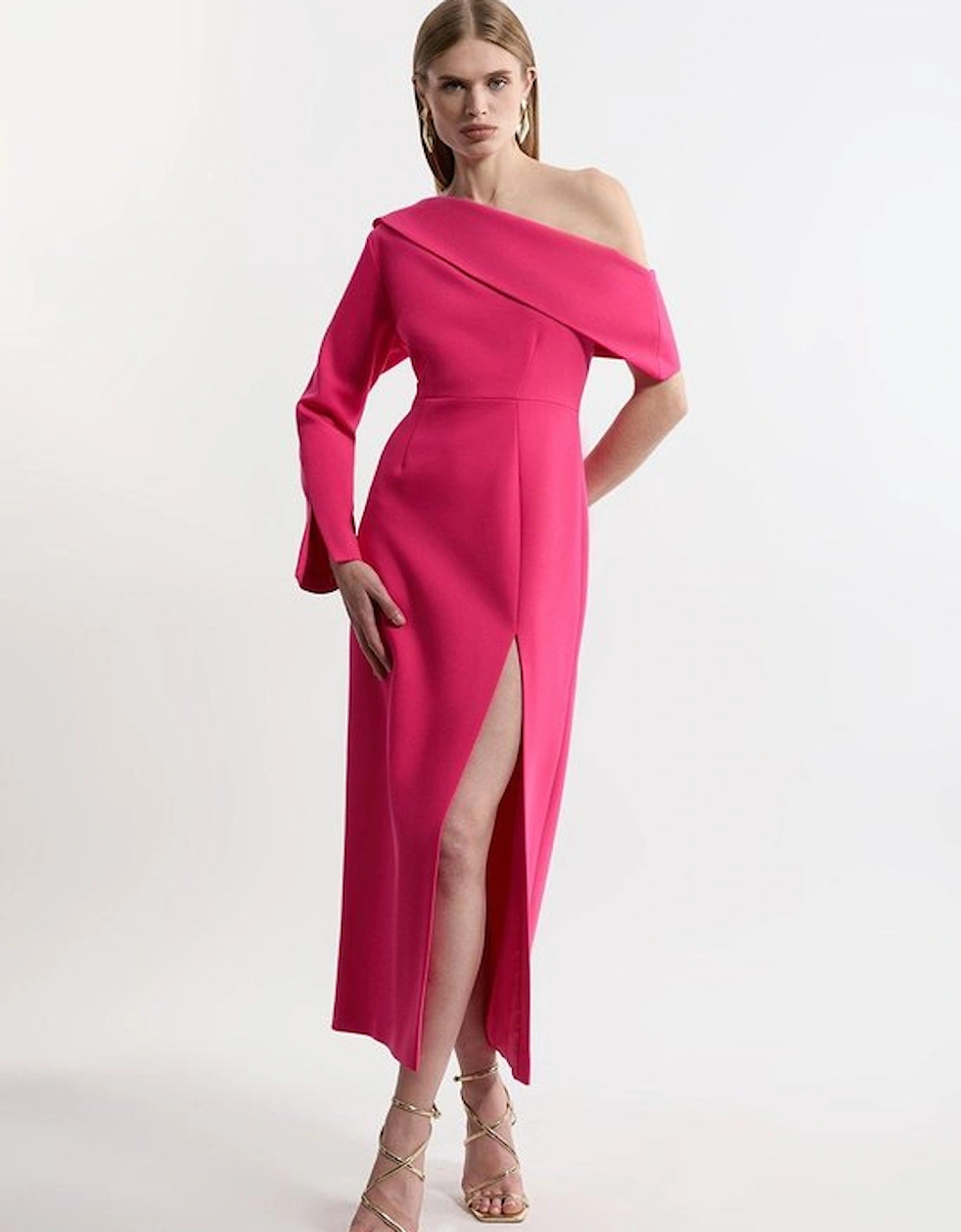 Petite Compact Stretch Open Neck Tailored Midi Dress, 4 of 3