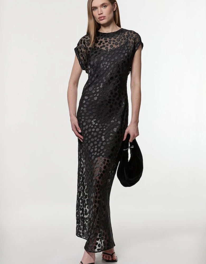 Polka Dot Devore Bias Cut Maxi Dress