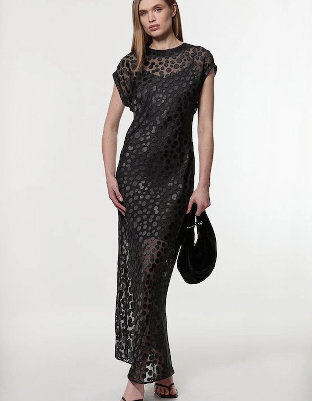 Polka Dot Devore Bias Cut Maxi Dress