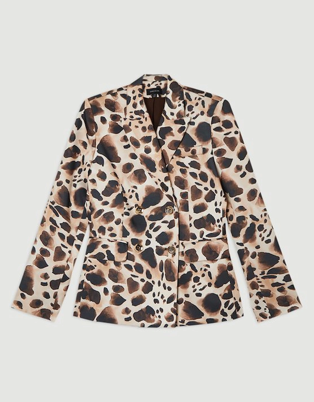 Structured Viscose Satin Animal Print Double Breasted Blazer