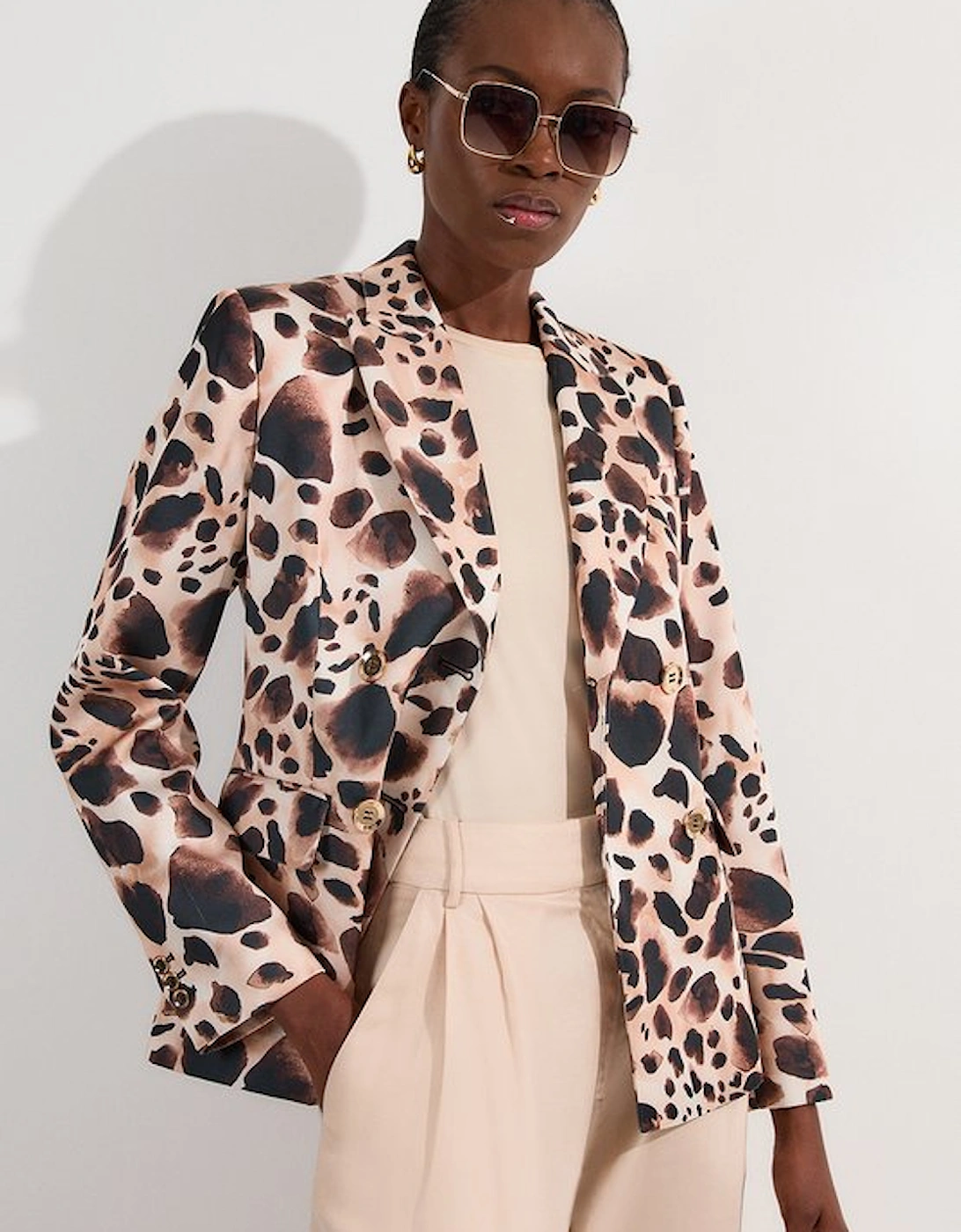 Structured Viscose Satin Animal Print Double Breasted Blazer, 5 of 4
