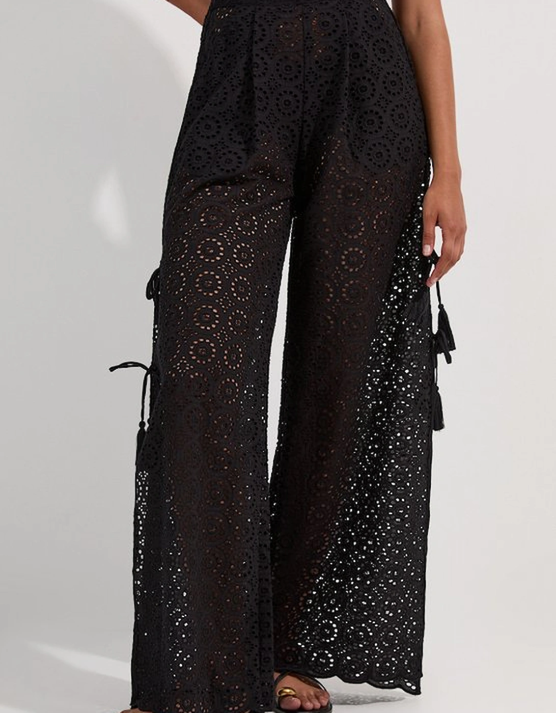 Beach Woven Broderie Split Leg Trouser