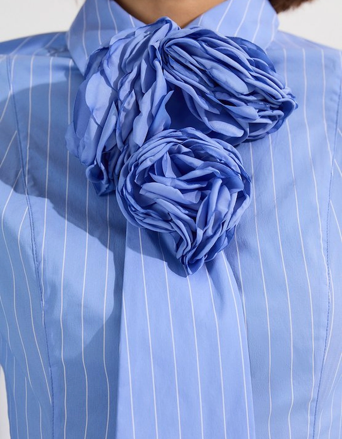 Petite Stripe Cotton Rosette Woven Shirt Maxi Dress