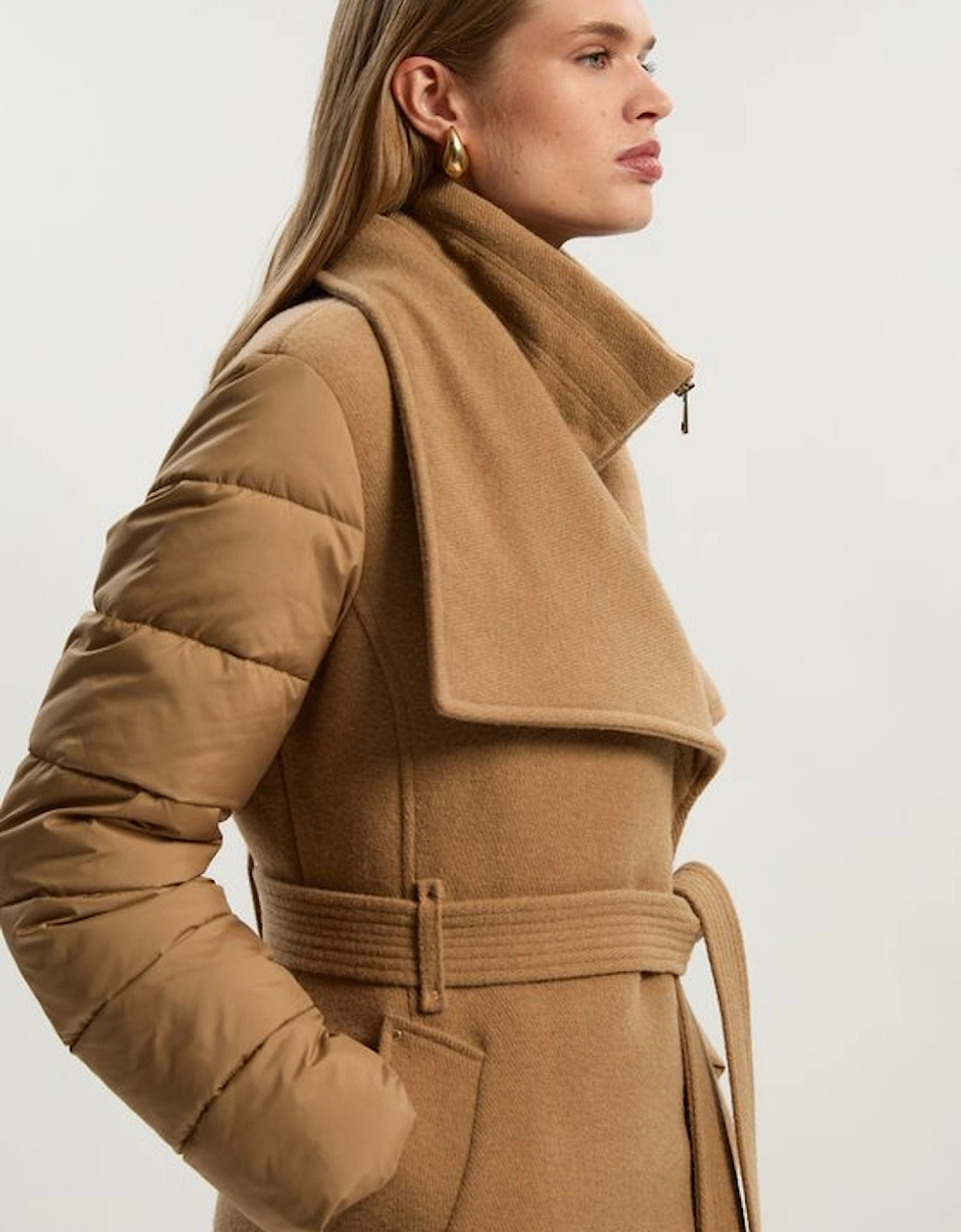 Wool Blend Hybrid Puffer Belted Midi Coat, 5 of 4