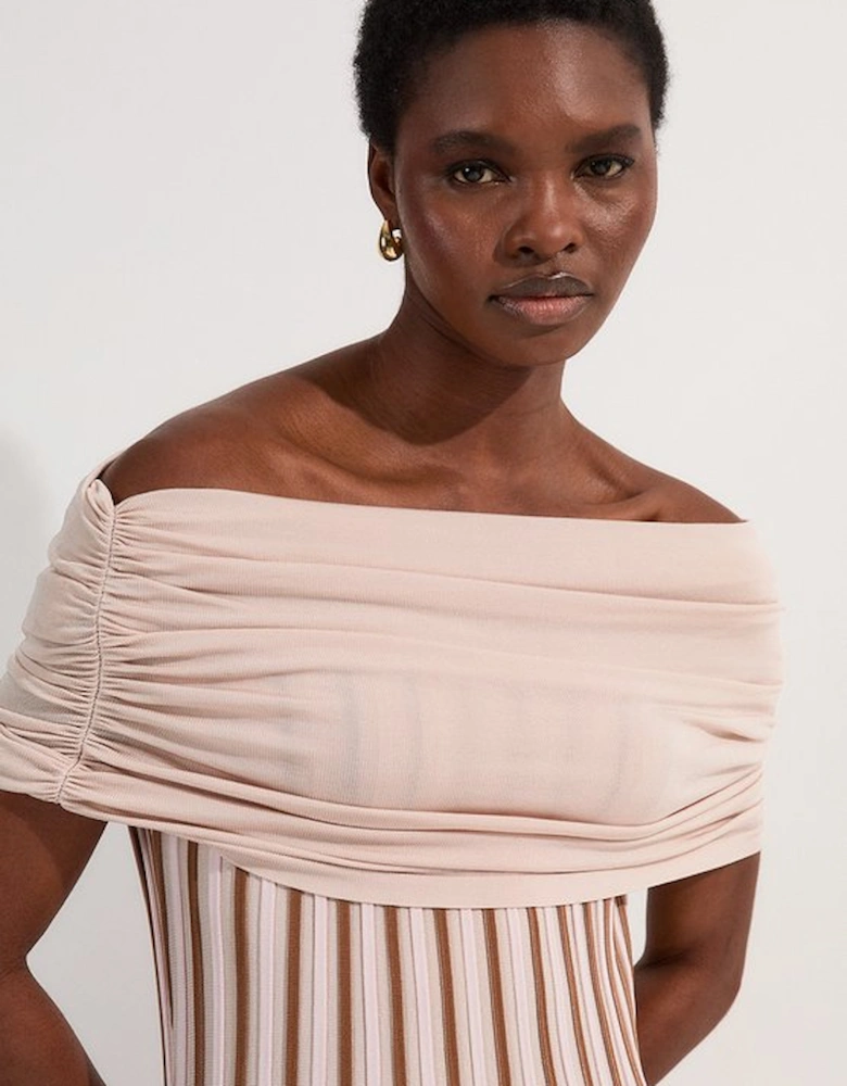 Striped Bardot Knitted Maxi Dress