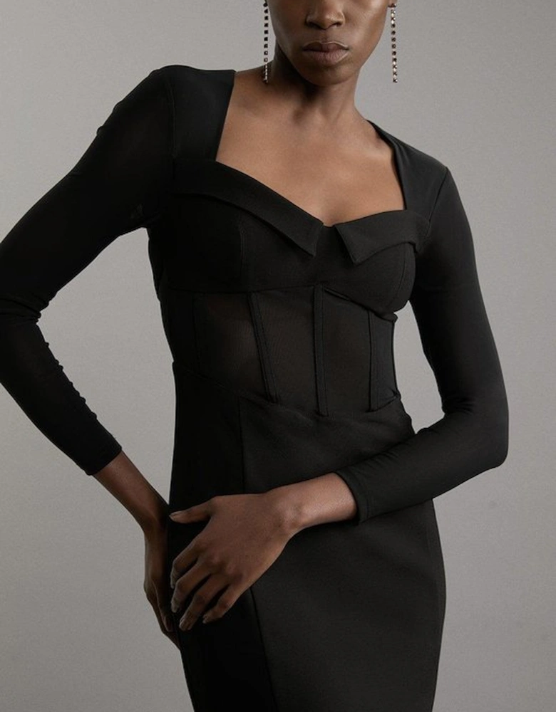 Petite Scuba Crepe And Power Mesh Corset Detail Mini Dress