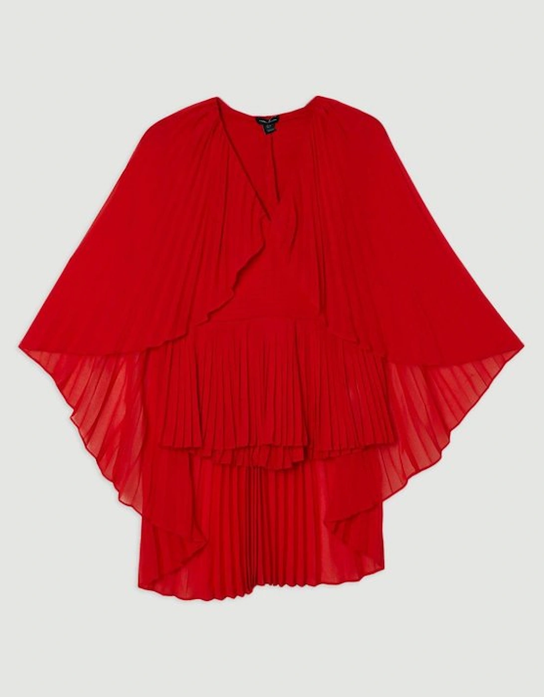 Pleated Cape Sleeve Plunge Neck Woven Top