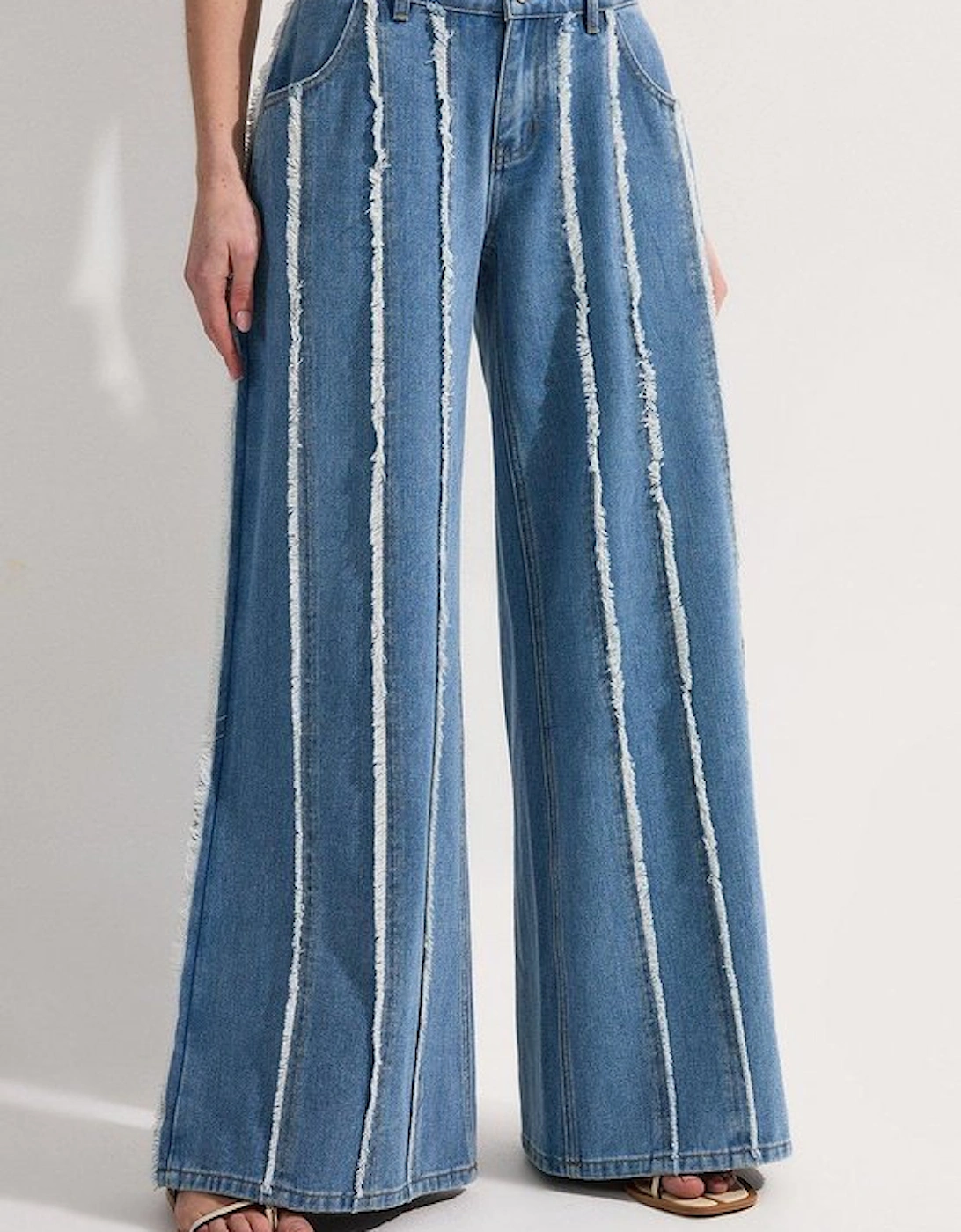 Petite Denim Tassel Detail Wide Leg Jeans