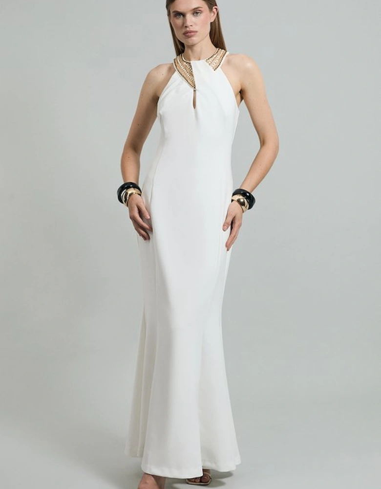 Enamel Chain Detail Halter Maxi Dress