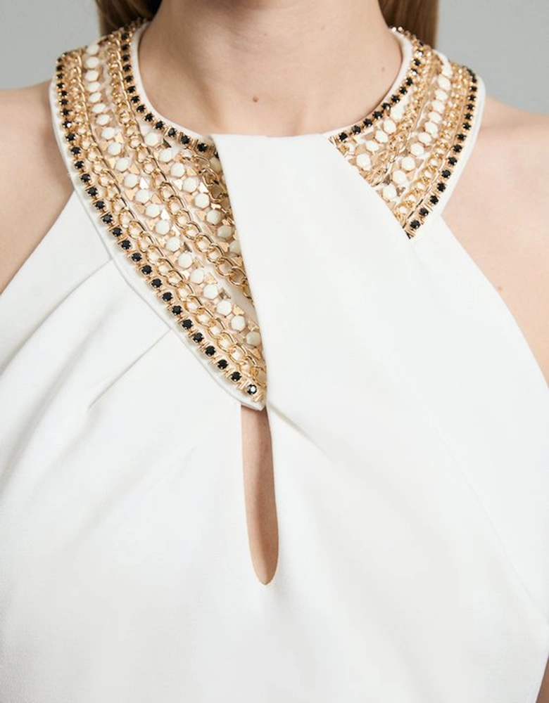 Enamel Chain Detail Halter Maxi Dress
