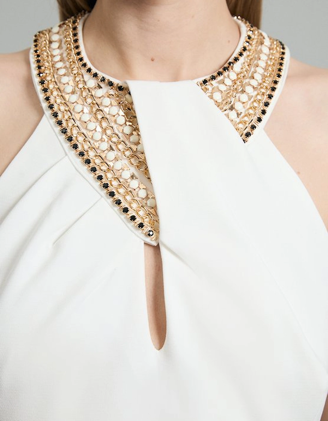 Enamel Chain Detail Halter Maxi Dress