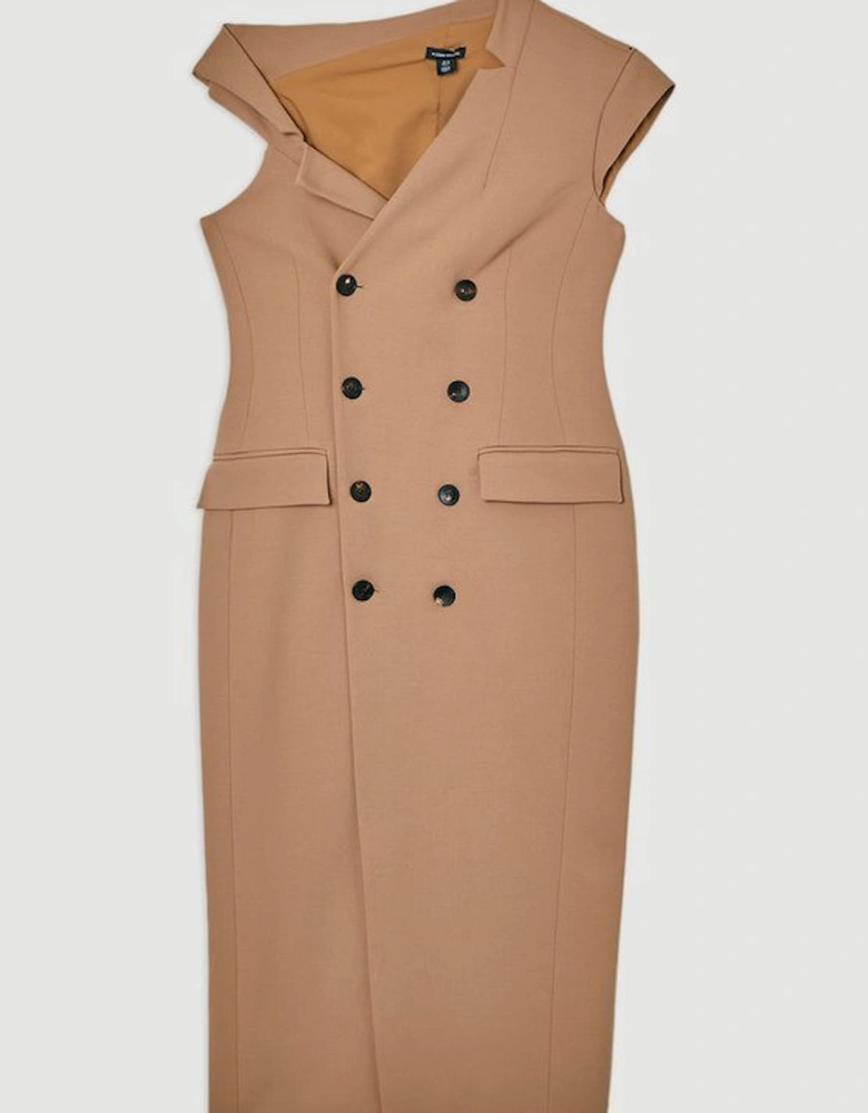 Compact Stretch Asymmetric Collar Tailored Pencil Maxi Dress