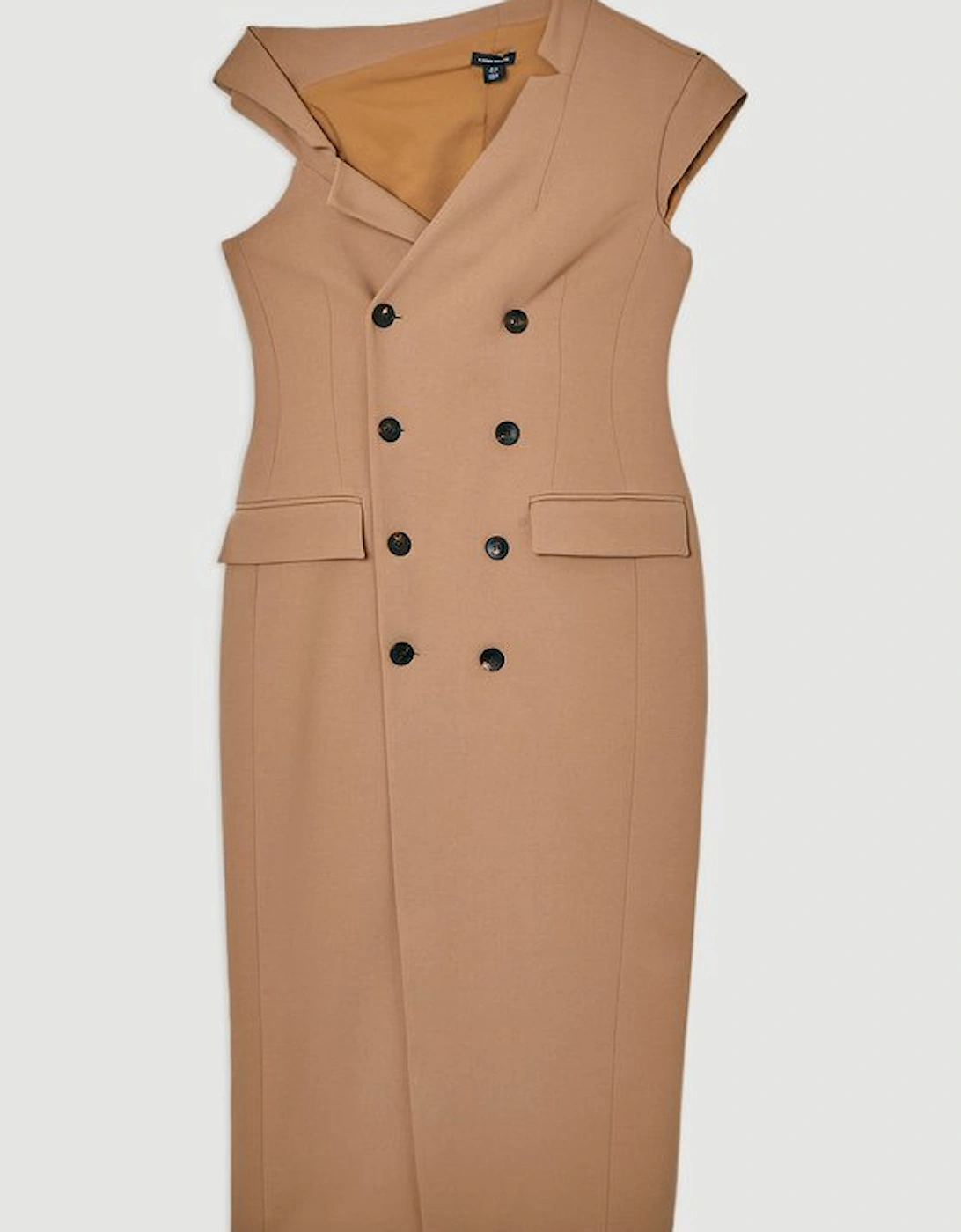 Compact Stretch Asymmetric Collar Tailored Pencil Maxi Dress