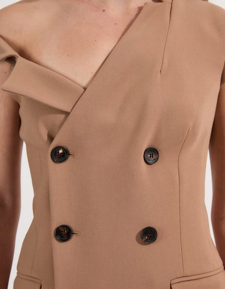 Compact Stretch Asymmetric Collar Tailored Pencil Maxi Dress