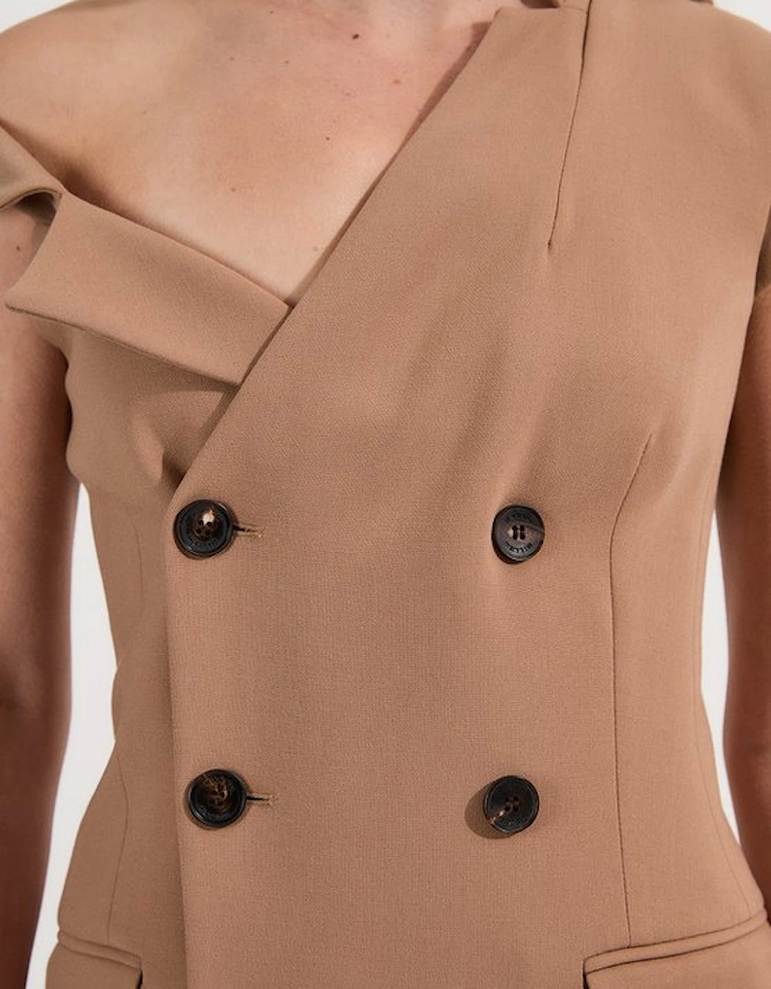 Compact Stretch Asymmetric Collar Tailored Pencil Maxi Dress