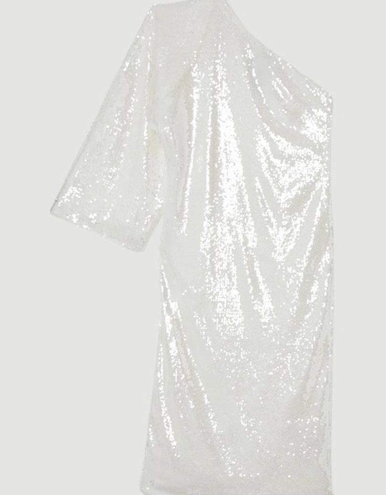 Liquid Shine One Shoulder Woven Sequin Dress