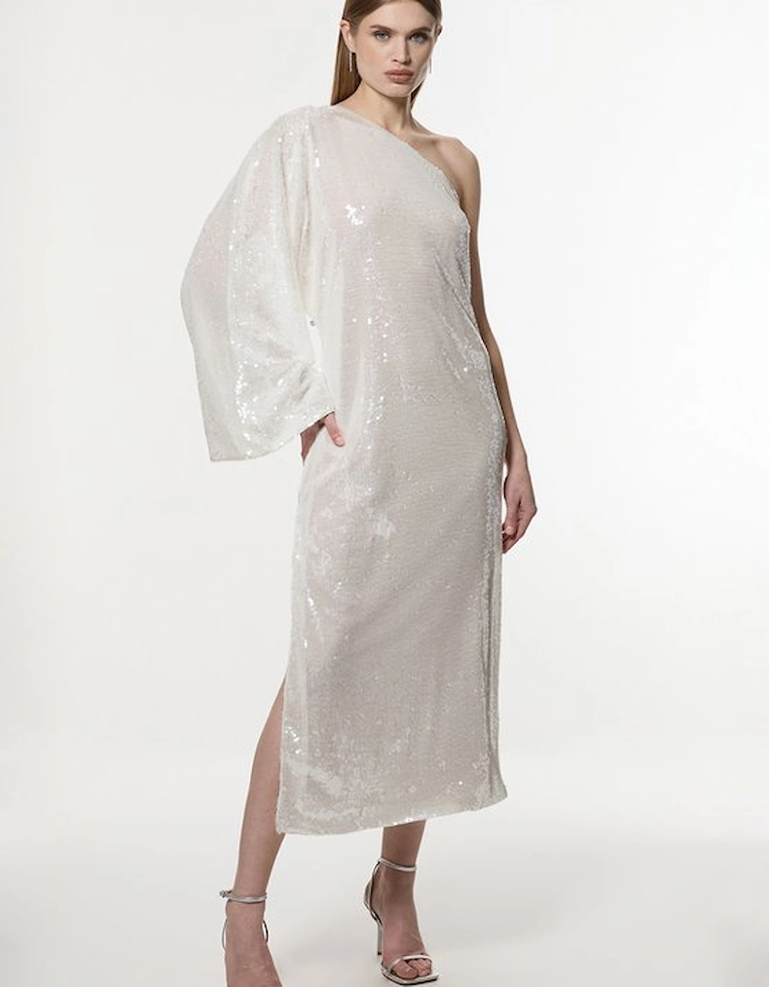 Liquid Shine One Shoulder Woven Sequin Dress, 5 of 4