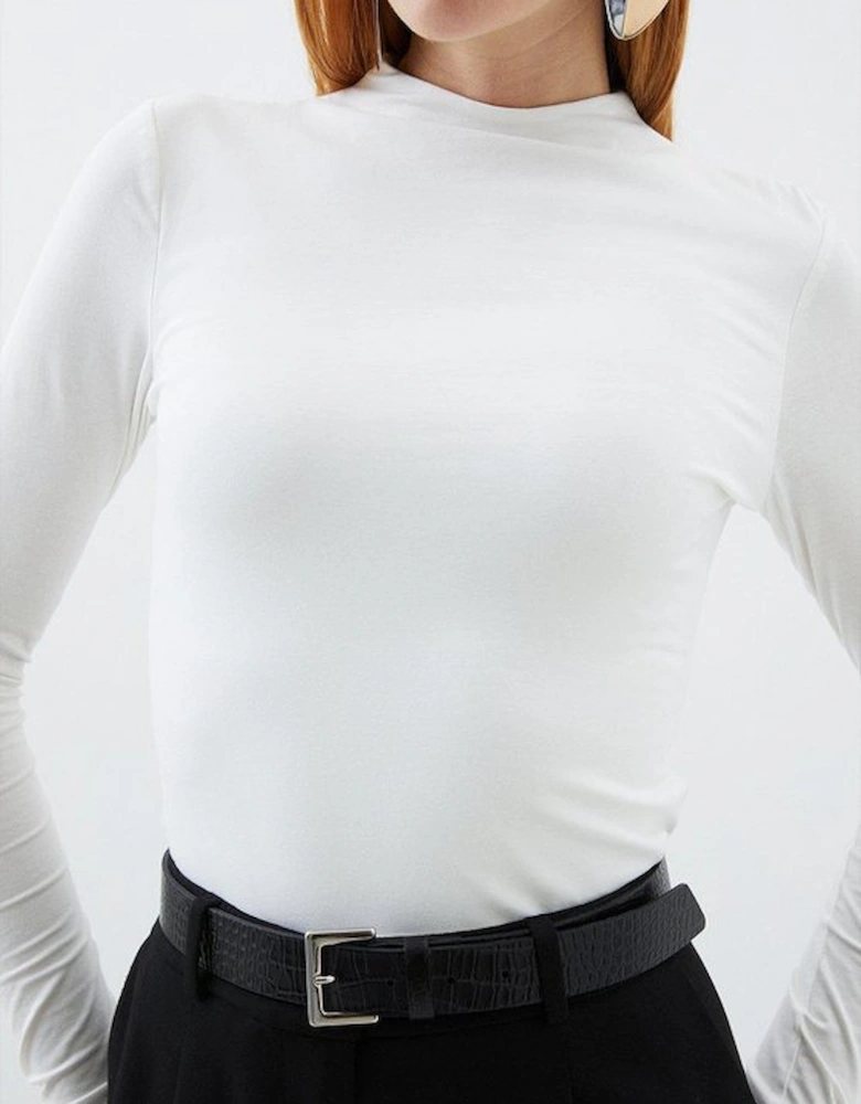 Stretch Cotton Funnel Neck Top