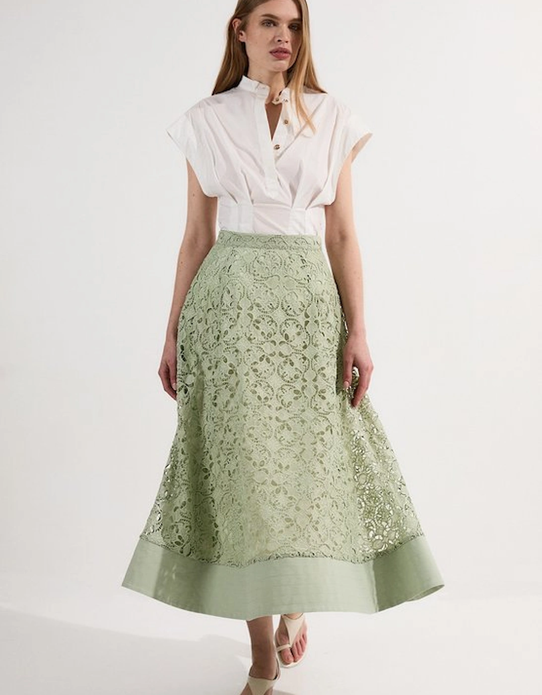 Cutwork Embroidery Woven Midi Prom Skirt