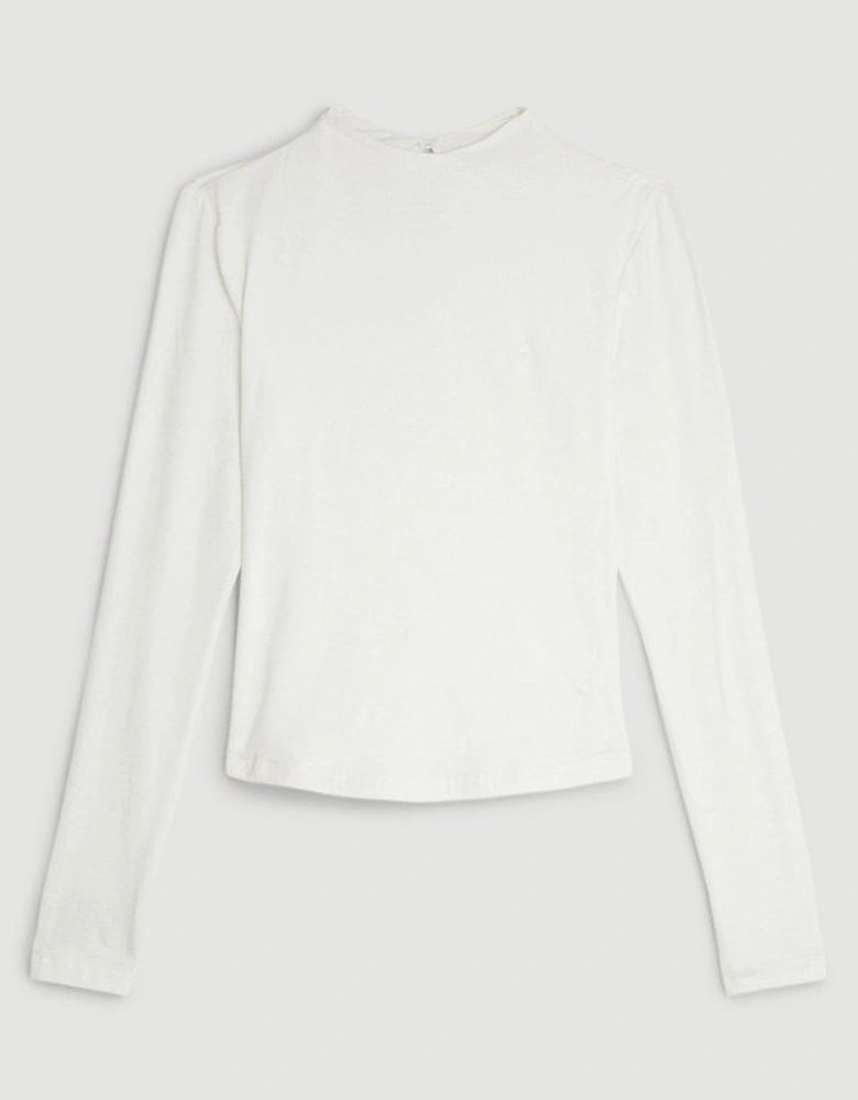 Stretch Cotton Funnel Neck Top