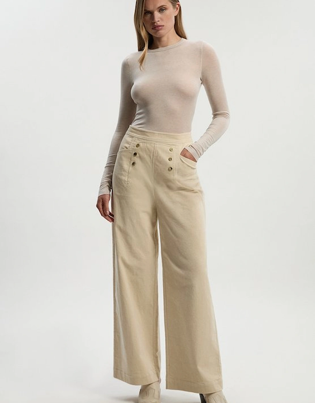 Stretch Cord Button Front Wide Leg Trouser, 5 of 4