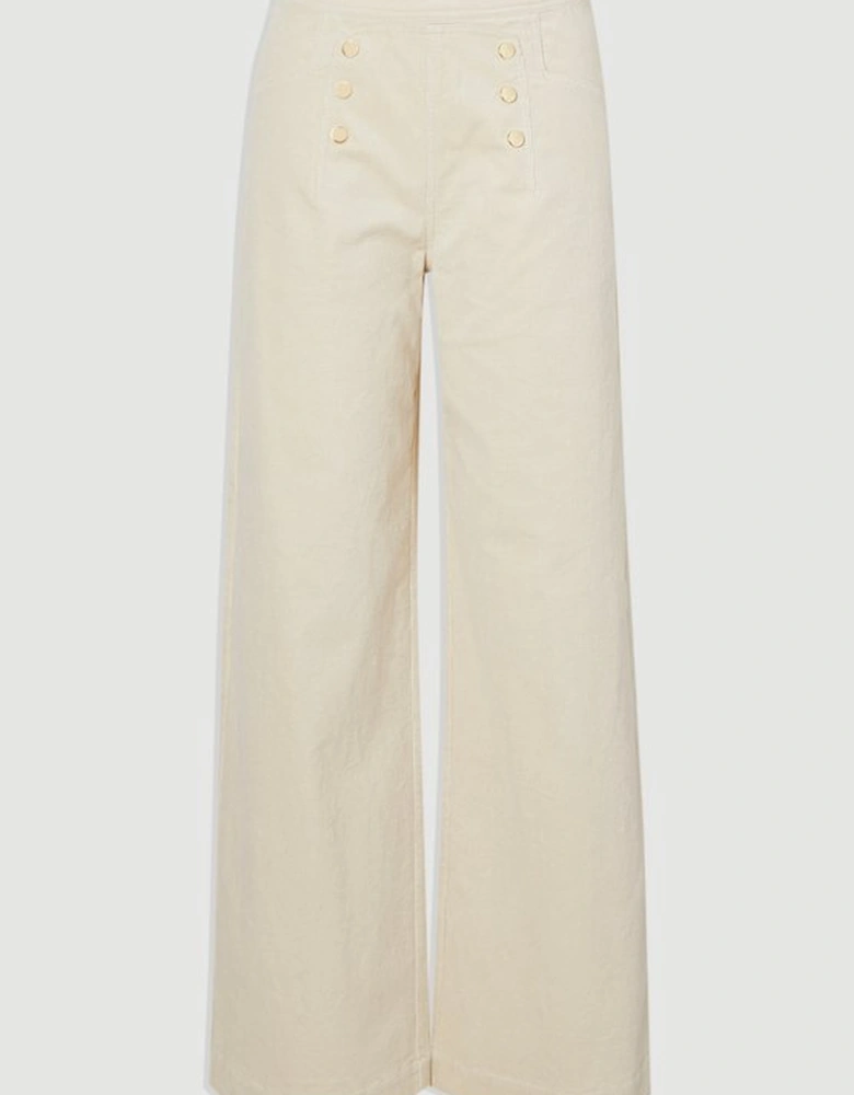 Stretch Cord Button Front Wide Leg Trouser