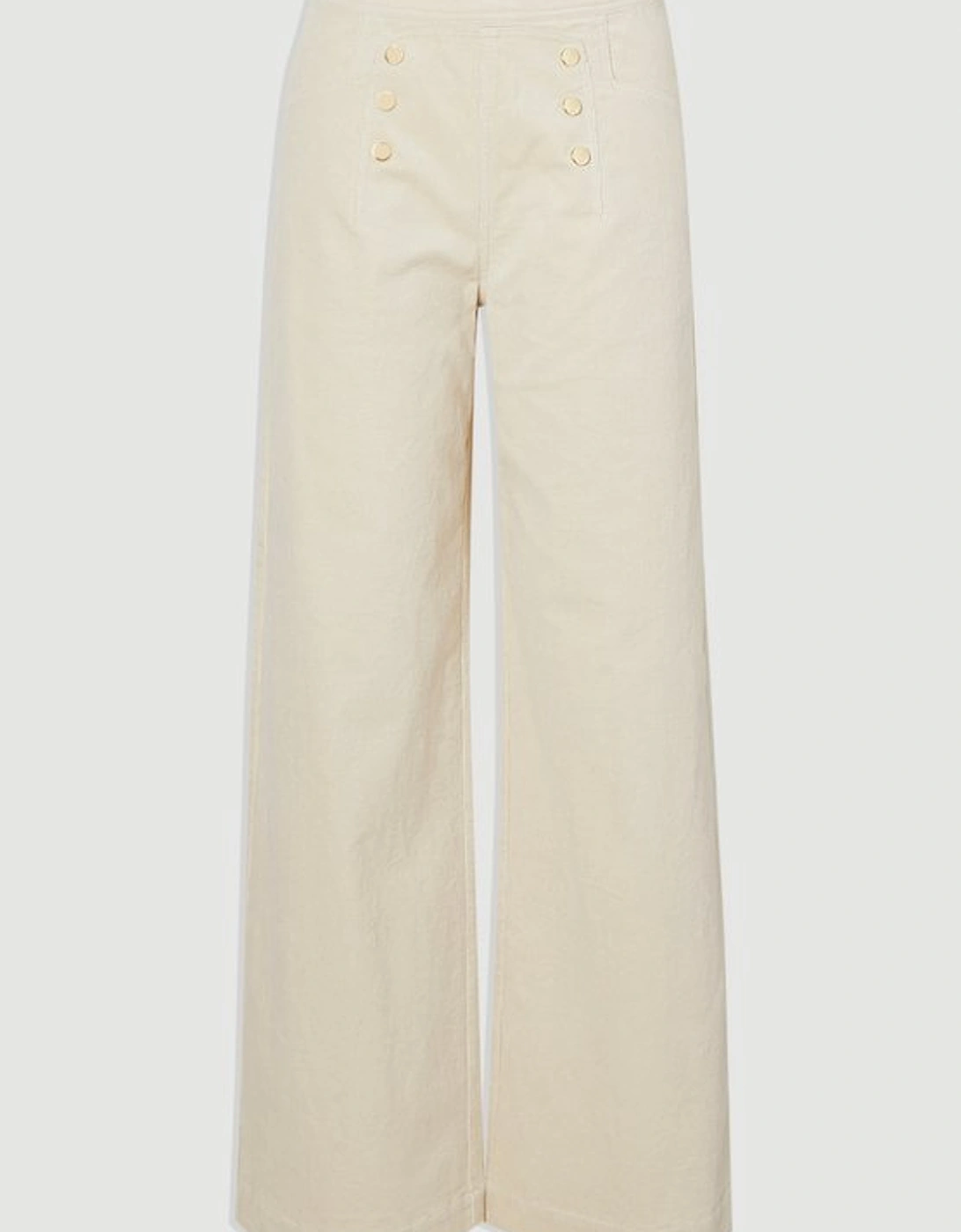 Stretch Cord Button Front Wide Leg Trouser