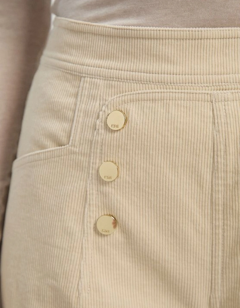 Stretch Cord Button Front Wide Leg Trouser
